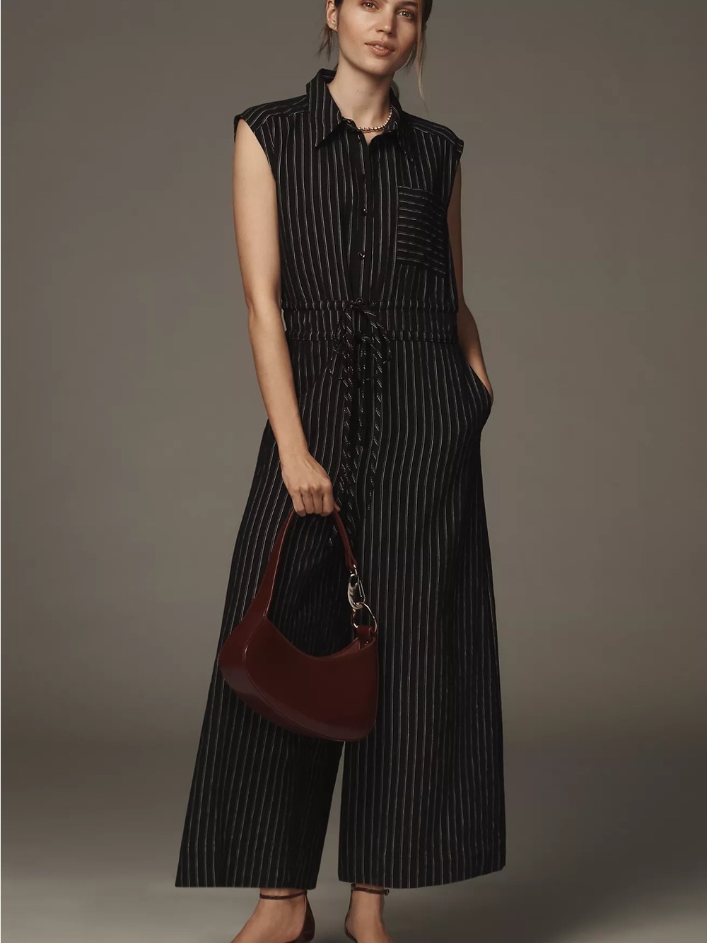 Maeve Crop Wide-Leg Shirt Jumpsuit